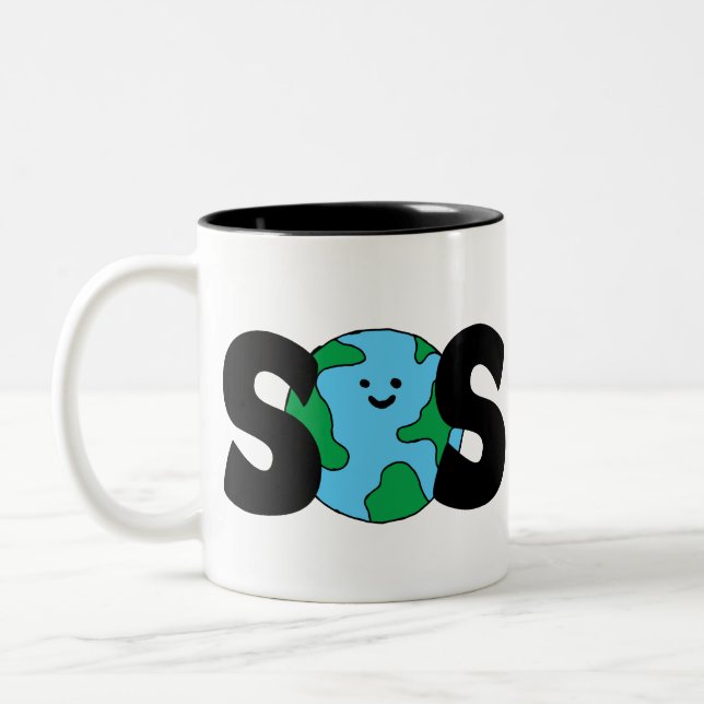 SOS World Ecofriendly Icon Happy Earth Clipart Eco Two-Tone Coffee Mug (Left)