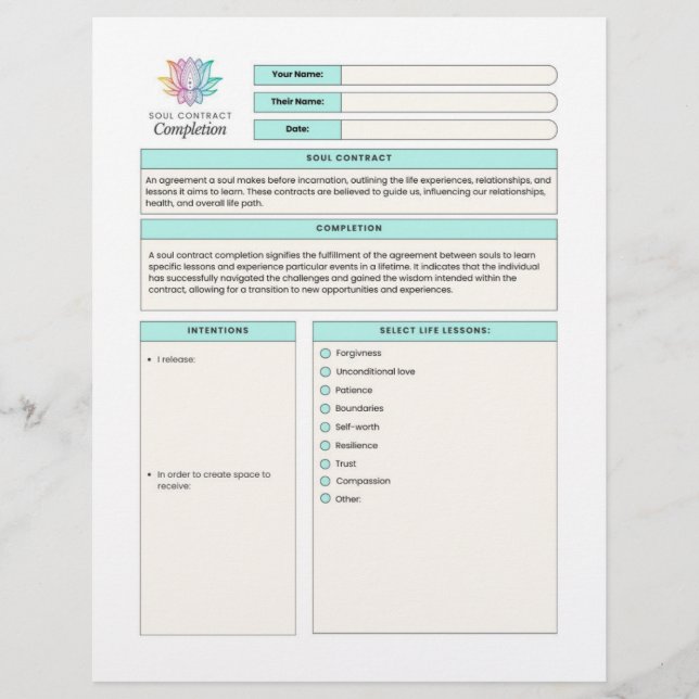 Soul Contract Completion Template Manifest Vision  Custom Letterhead (Front)