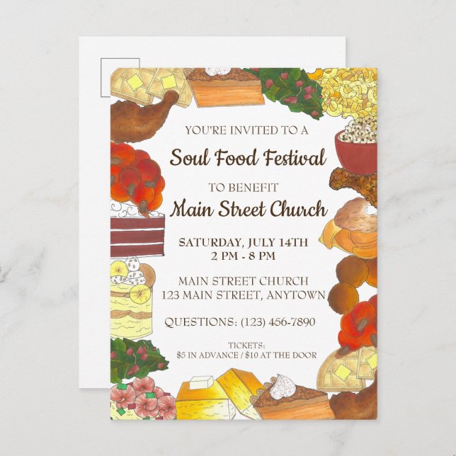 Soul Food Festival Event Southern Cuisine Cooking Invitation Postcard (Front/Back)