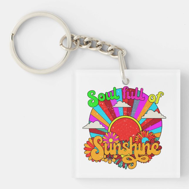 Soul Full Of Sunshine - colorful retro sun Key Ring (Front)