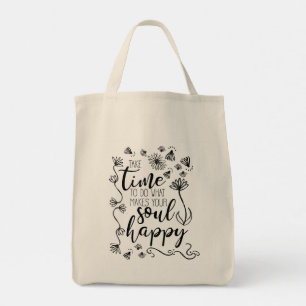 'Soul Happy' Inspirational Quote Flower Tote Bag