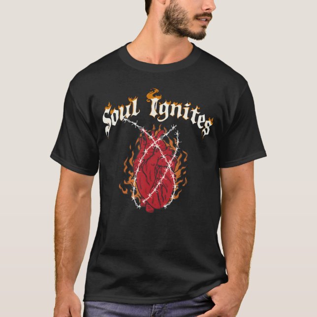 Soul Ignites Fire Heart Rock gift T-Shirt (Front)