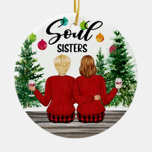 Soul Sisters Christmas Chequered Pants Personalise Ceramic Ornament (Front)