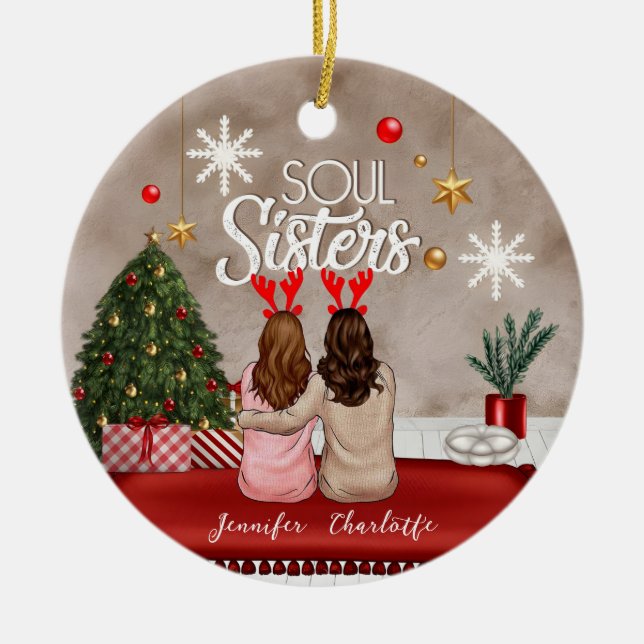 Soul Sisters Personalised Best Friends Xmas Ceramic Ornament (Front)