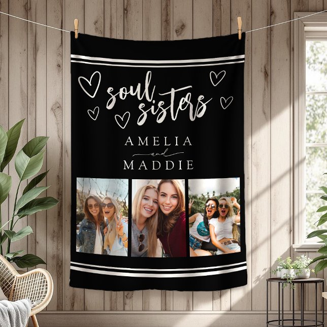 Soul Sisters Photo Collage Black and White Fleece Blanket (Soul Sisters Photo Collage Black and White Fleece Blanket)
