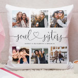 Soul Sisters Script Best Friends Photo Collage Cushion<br><div class="desc">A special and memorable photo collage gift for the best friends. The design features a six-photo collage layout to display six of your own special photos. "Soul Sisters" is designed in stylish black script calligraphy and customised with best friend's names. Send a memorable and special gift to yourself and your...</div>