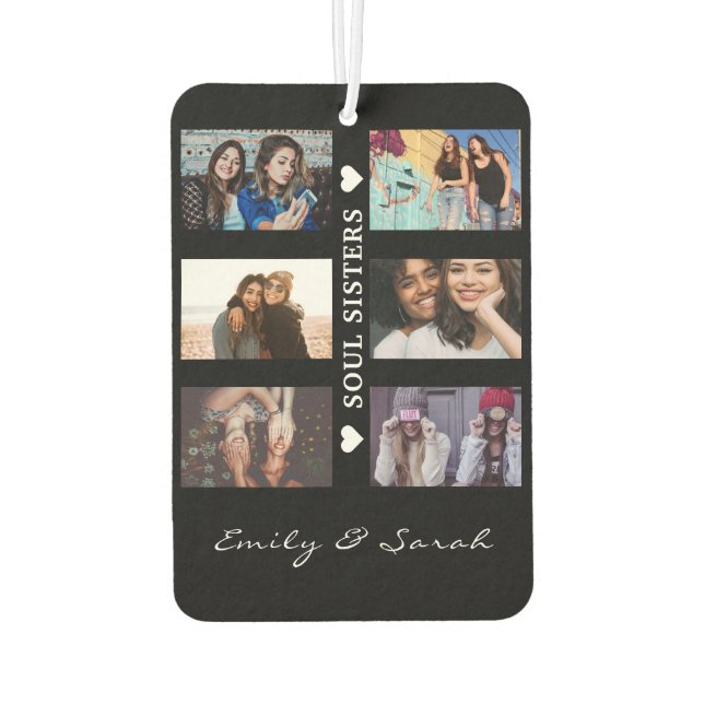 Soul Sisters Script Custom 6 Photo collage & Name  Car Air Freshener (Back)