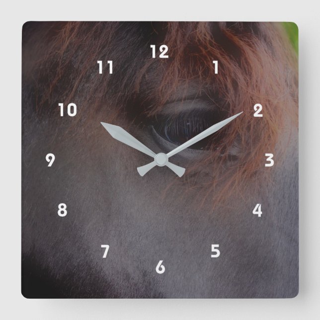 Soulful Eye Of A Horse Animal Square Wall Clock (Front)