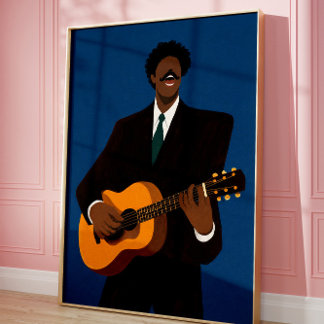 Soulful Guitar Player Wall Art Print | Modern Folk