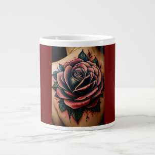 Soulful Journey: Tattoo Style Rose Compass Mug" Large Coffee Mug