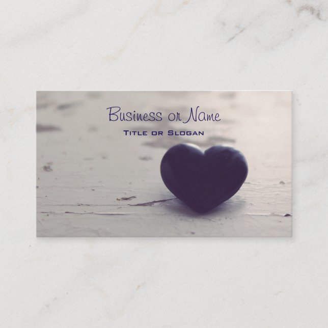 Soulful Purple Stone Heart on a Sandy Beach Business Card (Front)