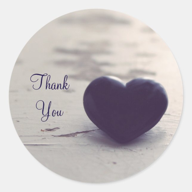 Soulful Purple Stone Heart on a Wet Sandy Beach Classic Round Sticker (Front)