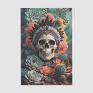 Soulful Warrior, Native American Goth Skull Tissue Paper