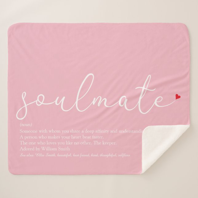 Soulmate Definition Elegant Love Heart Pink Sherpa Blanket (Front (Horizontal))