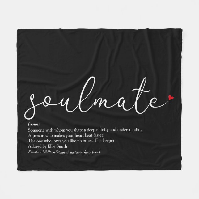 Soulmate Definition Elegant Script Love Heart Fleece Blanket (Front (Horizontal))
