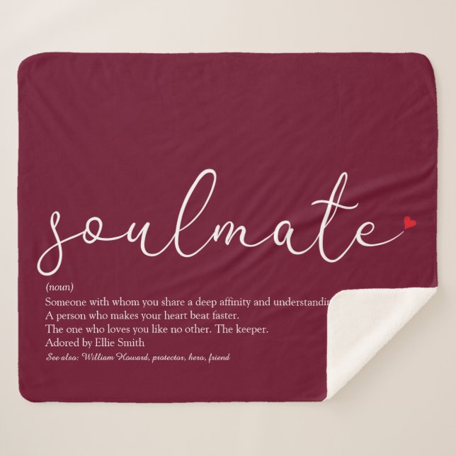 Soulmate Definition Love Heart Burgundy Sherpa Blanket (Front (Horizontal))