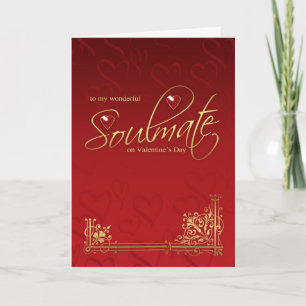 Soulmate Valentine's Day Card - Gold Effect On Red
