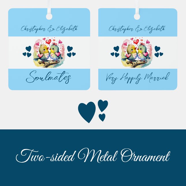 Soulmates cute birds happily married blue metal tree decoration (Creator Uploaded)