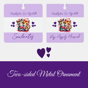 Soulmates cute cats happily married purple metal tree decoration