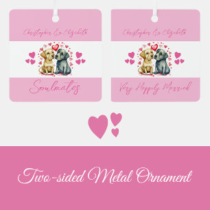 Soulmates cute dogs happily married pink metal tree decoration