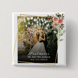 Soulmates I Love You wedding Photo Valentine 15 Cm Square Badge