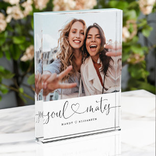 Soulmates Script Best Friends Gift Photo Keepsake Block