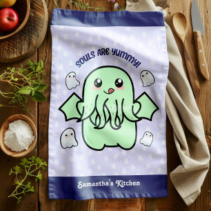 Souls are Yummy Cute Cthulhu Tea Towel