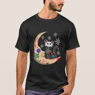 Souls Day Muertos Day Of Dead Sugar Skull Moon Cat T-Shirt