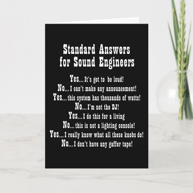 SOUND ENGINEER ANSWERS Sound Guy Audio Engineering Card (Front)