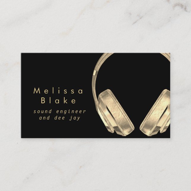 sound engineer dee jay faux gold on black business card (Front)