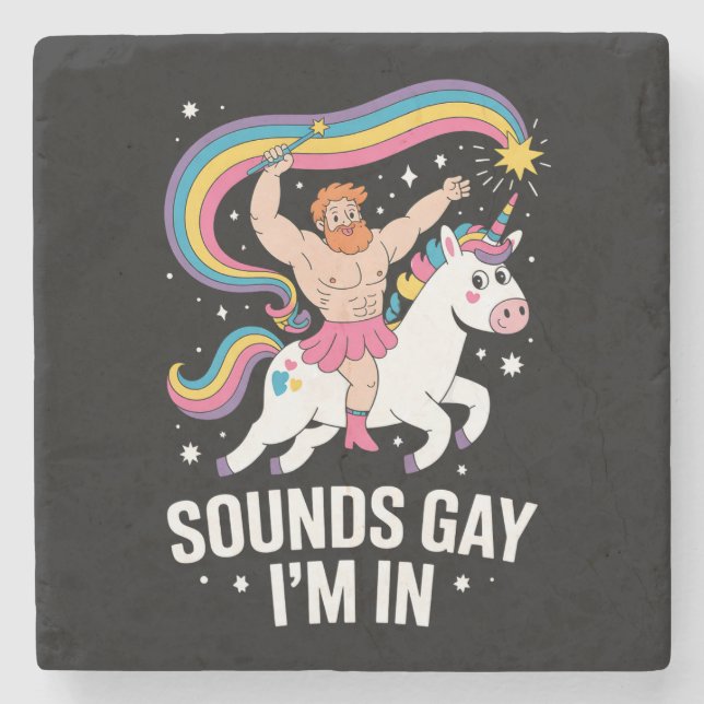 Sound Gay I'm In Man Wearing Skirt Unicorn LGBTQ Stone Coaster (Front)