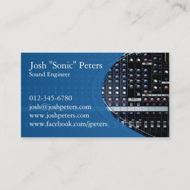 Sound Mixing Console Blue Business Card (Front)