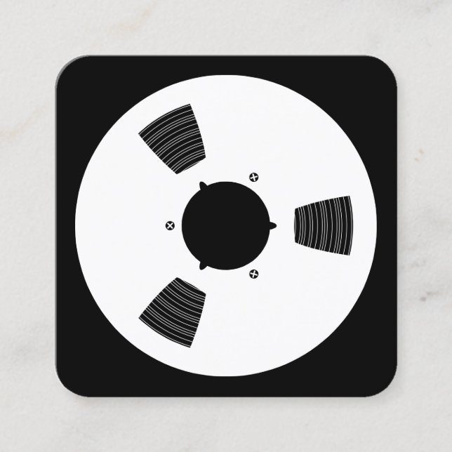 Sound Tape Spool - White on Black Square Business Card (Front)