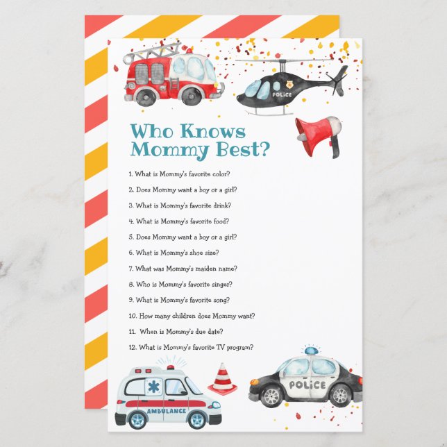 Sound the alarm Baby Shower Who Knows Mummy Best (Front/Back)