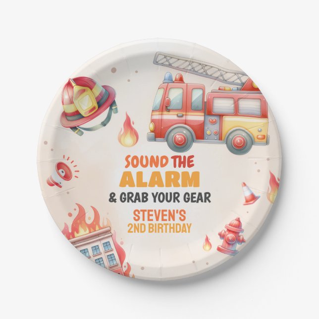 Sound the Alarm Fire Truck Baby Shower Paper Plate (Front)