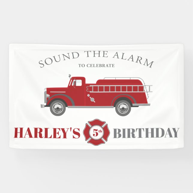 Sound the Alarm Fire Truck Birthday Party Any Age Banner (Horizontal)