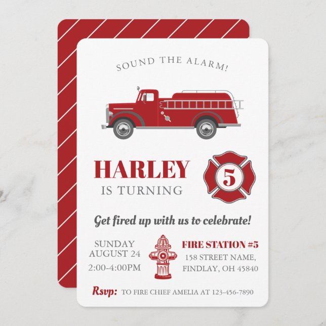 Sound the Alarm Fire Truck Birthday Party Any Age Invitation (Front/Back)