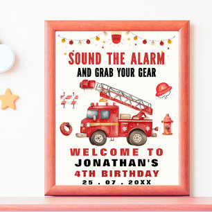 Sound the Alarm! Firefighter Birthday Boy  Poster