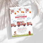 Sound the Alarm Fireman Birthday Invitation<br><div class="desc">Sound the Alarm Fireman Birthday Invitation Get ready to Sound the Alarm and celebrate your little firefighter's big day with these Fire Truck Birthday Invitations! These vibrant, red-themed invitations are perfect for any boy's birthday party. Featuring a heroic dalmatian dog firefighter and a blazing fire truck, they set the stage...</div>
