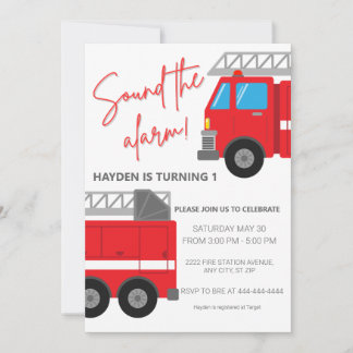Sound the Alarm Firetruck Birthday Invitation