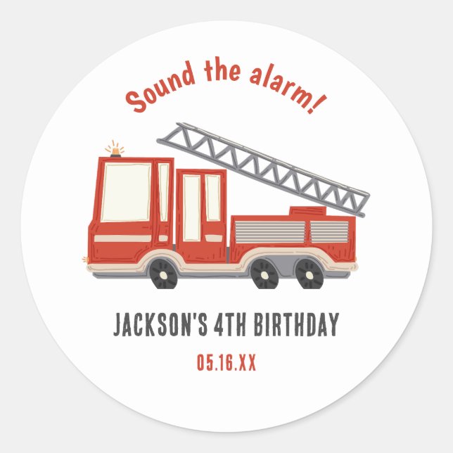 Sound The Alarm Firetruck Birthday Party Classic Round Sticker (Front)