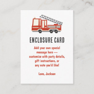 Sound The Alarm Firetruck Birthday Party Enclosure Card