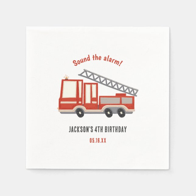 Sound The Alarm Firetruck Birthday Party Napkin (Front)