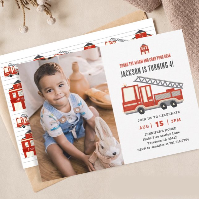 Sound The Alarm Firetruck Birthday Party Photo Invitation (Creator Uploaded)