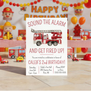 Sound the Alarm & Get Fired Up Fire Truck Birthday Invitation