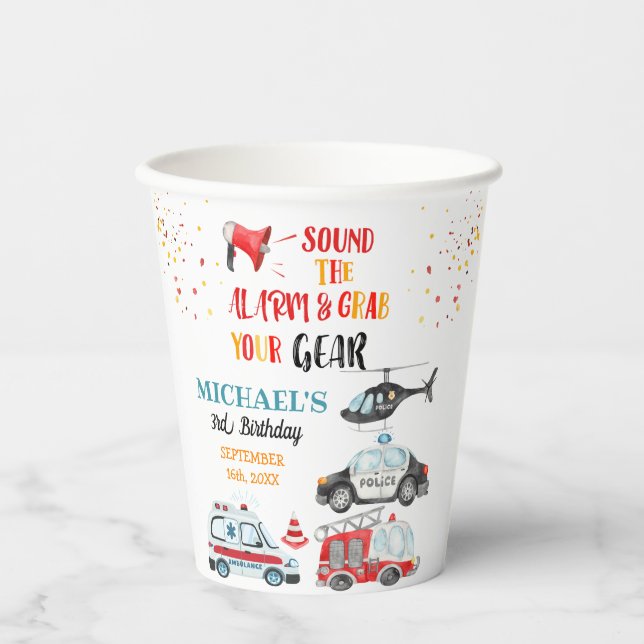 Sound the alarm & Grab your gear 3rd Birthday Paper Cups (Front)