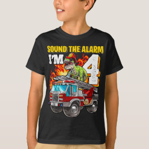 Sound the Alarm I'm 4 Dinosaur Firefighter 4th Bir T-Shirt
