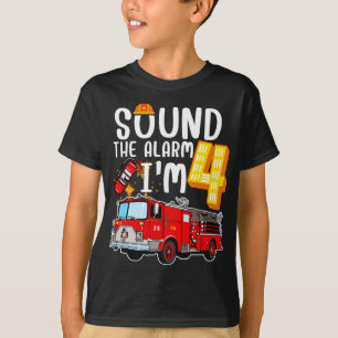 Sound The Alarm I'm 4 Fire Engine Firefighter Boy T-Shirt
