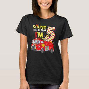 Sound The Alarm I'm 5 Birthday Boy Fire Truck Fire T-Shirt