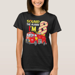 Sound The Alarm I'm 8 Birthday Boy Fire Truck Fire T-Shirt